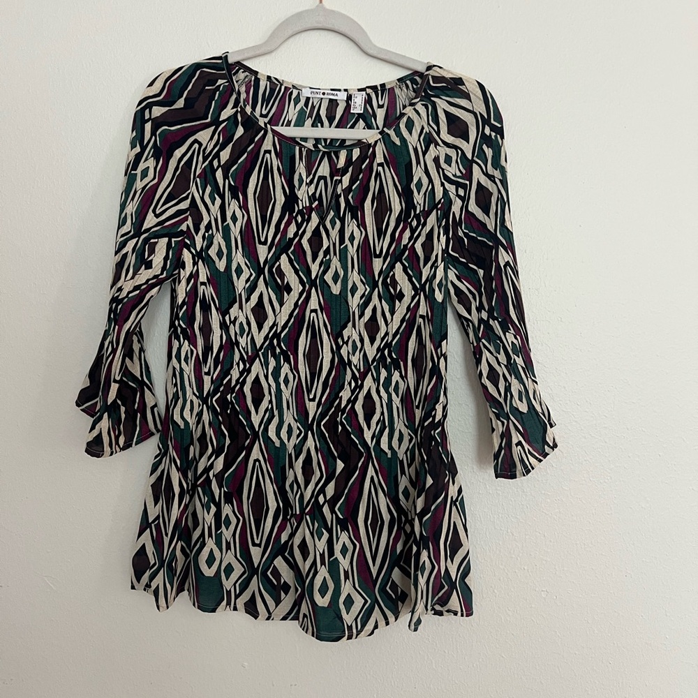 Roma Abstract Pattern Blouse - Black, Green, Cream